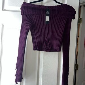 Fashion nova Manifest It Ribbed Off Shoulder Sweater - Plum